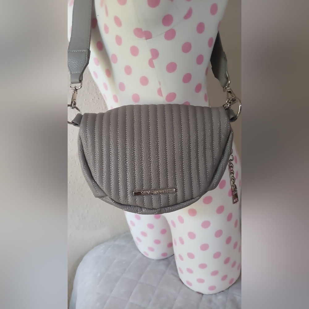 Gray Structured Crossbody Bag with Metal Hardware - Picture 2 of 10